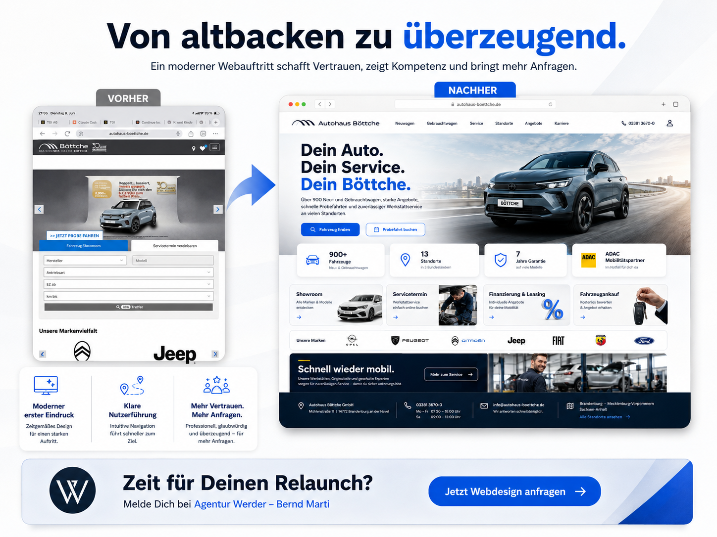Vorher / Nachher Webseiten-Relaunch Autohaus Böttche
