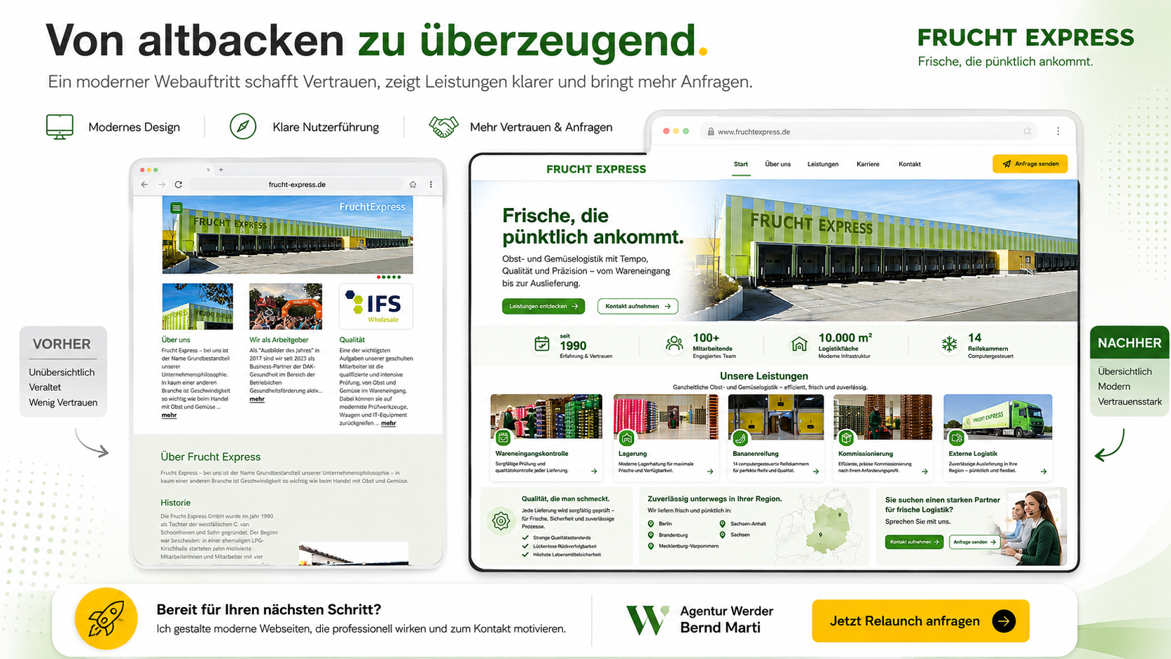 Vorher / Nachher Webseiten-Relaunch Frucht Express GmbH